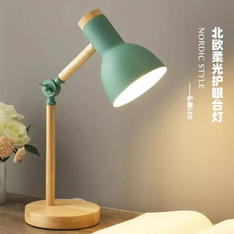 DecorBites™ Creative Nordic Table Lamp Wooden Art LED Turn Head Simple Bedside Desk Light/Eye Protection Reading&Bedroom Study Lamp