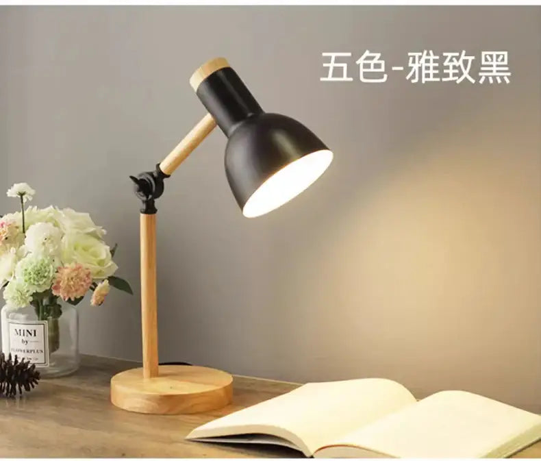 DecorBites™ Creative Nordic Table Lamp Wooden Art LED Turn Head Simple Bedside Desk Light/Eye Protection Reading&Bedroom Study Lamp