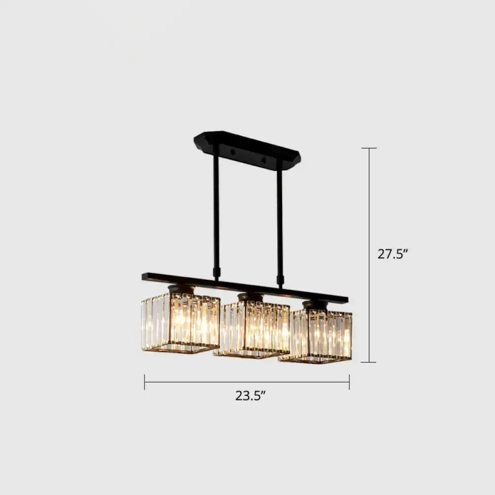 DecorBites™ Crystal Block 3-Light Pendant - Linear Dining Room Island Lamp Fixture