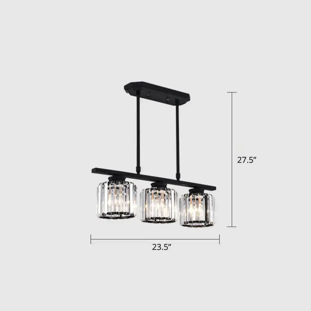DecorBites™ Crystal Block 3-Light Pendant - Linear Dining Room Island Lamp Fixture