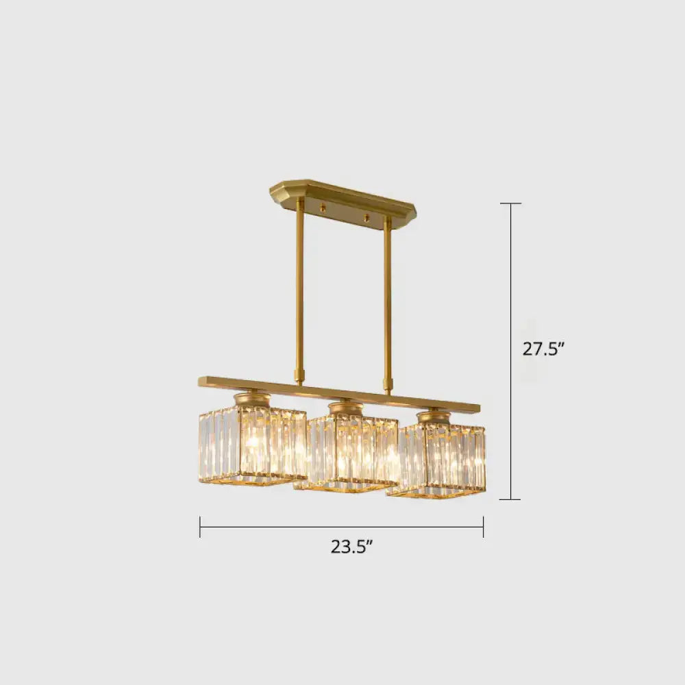 DecorBites™ Crystal Block 3-Light Pendant - Linear Dining Room Island Lamp Fixture