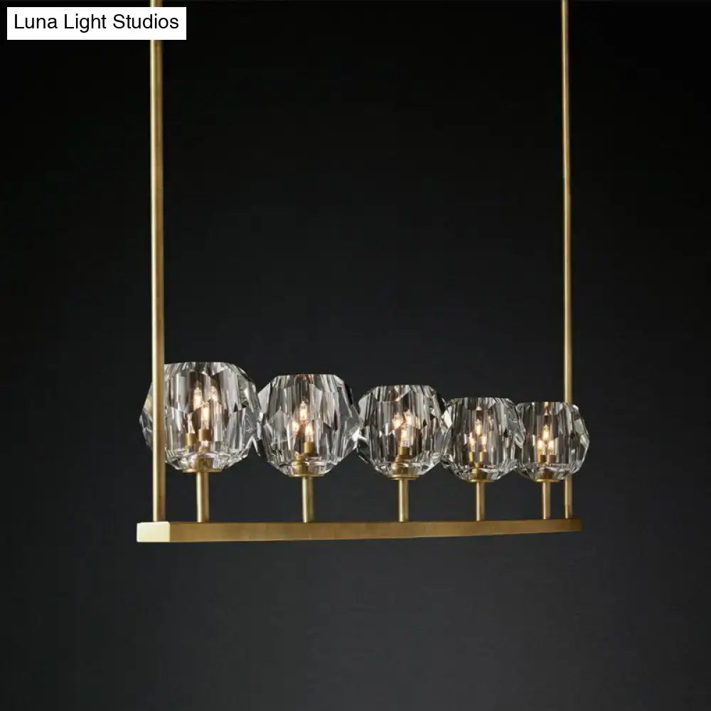 DecorBites™ Crystal Brass Island Light with 5 Beveled Bulbs - Modern Ceiling Suspension Lamp