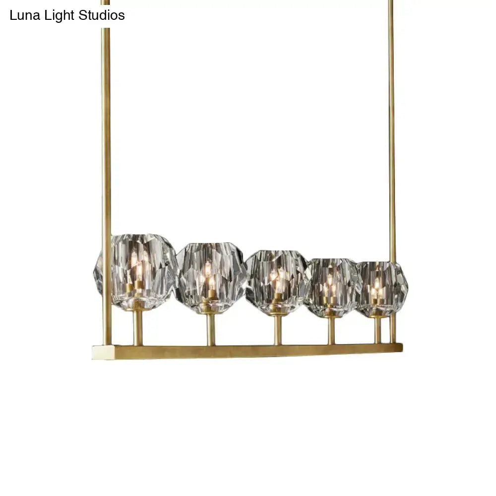 DecorBites™ Crystal Brass Island Light with 5 Beveled Bulbs - Modern Ceiling Suspension Lamp