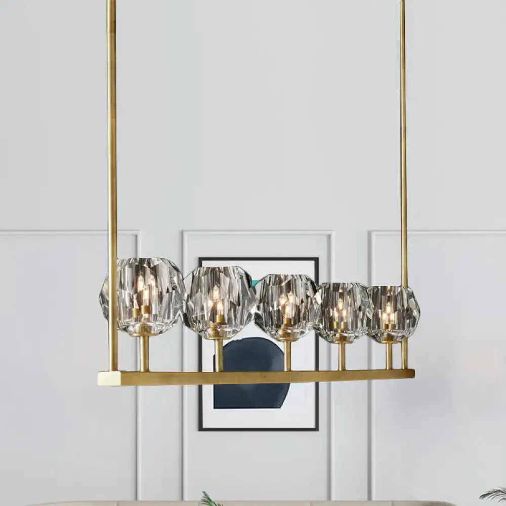 DecorBites™ Crystal Brass Island Light with 5 Beveled Bulbs - Modern Ceiling Suspension Lamp