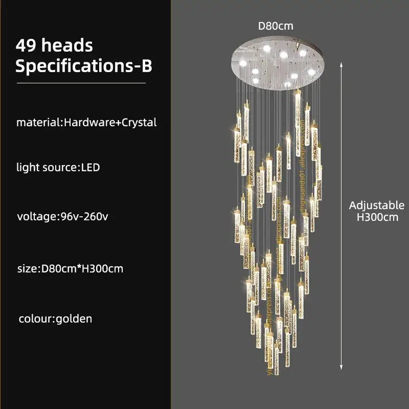 Modern gold crystal ceiling chandelier staircase light dining room