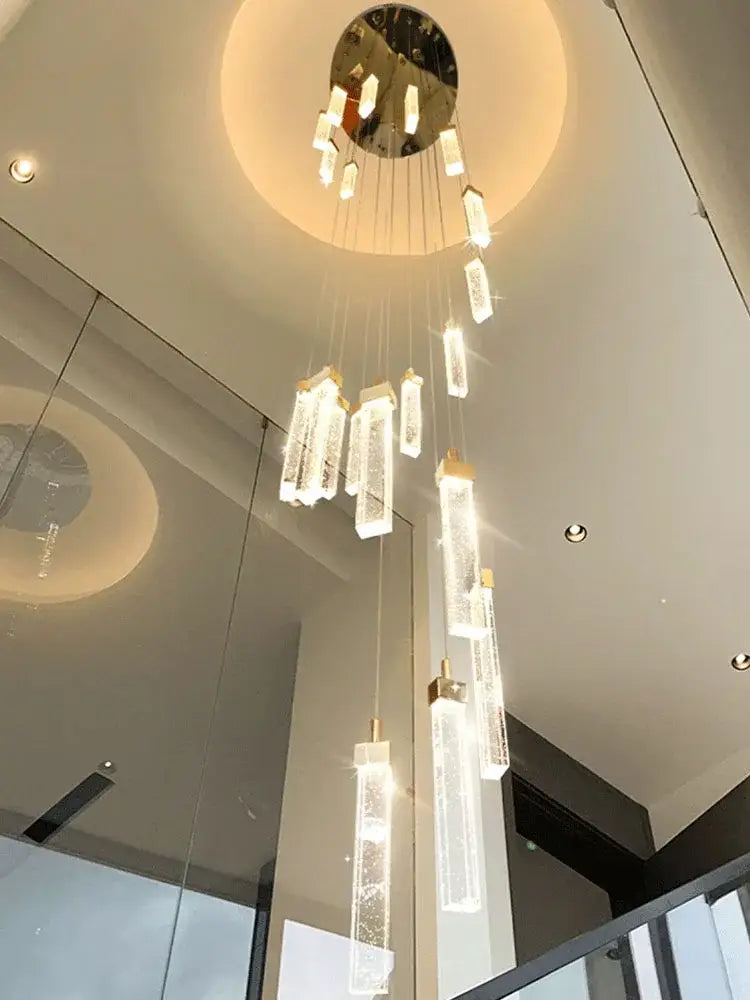 Modern gold crystal ceiling chandelier staircase light dining room
