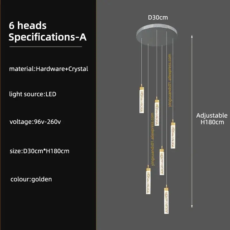 Modern gold crystal ceiling chandelier staircase light dining room