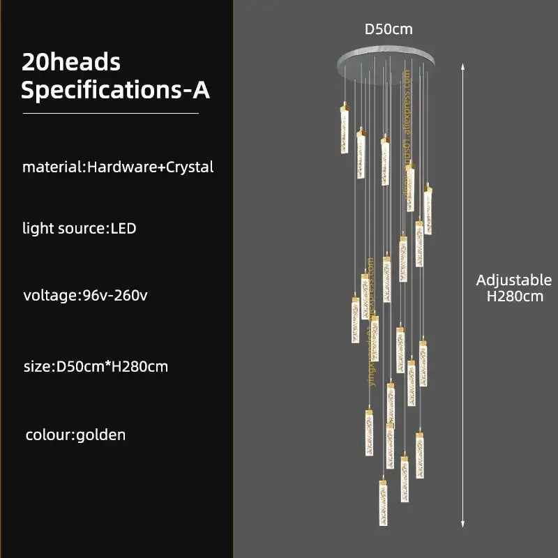 Modern gold crystal ceiling chandelier staircase light dining room