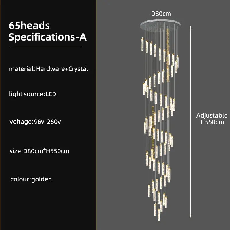 Modern gold crystal ceiling chandelier staircase light dining room