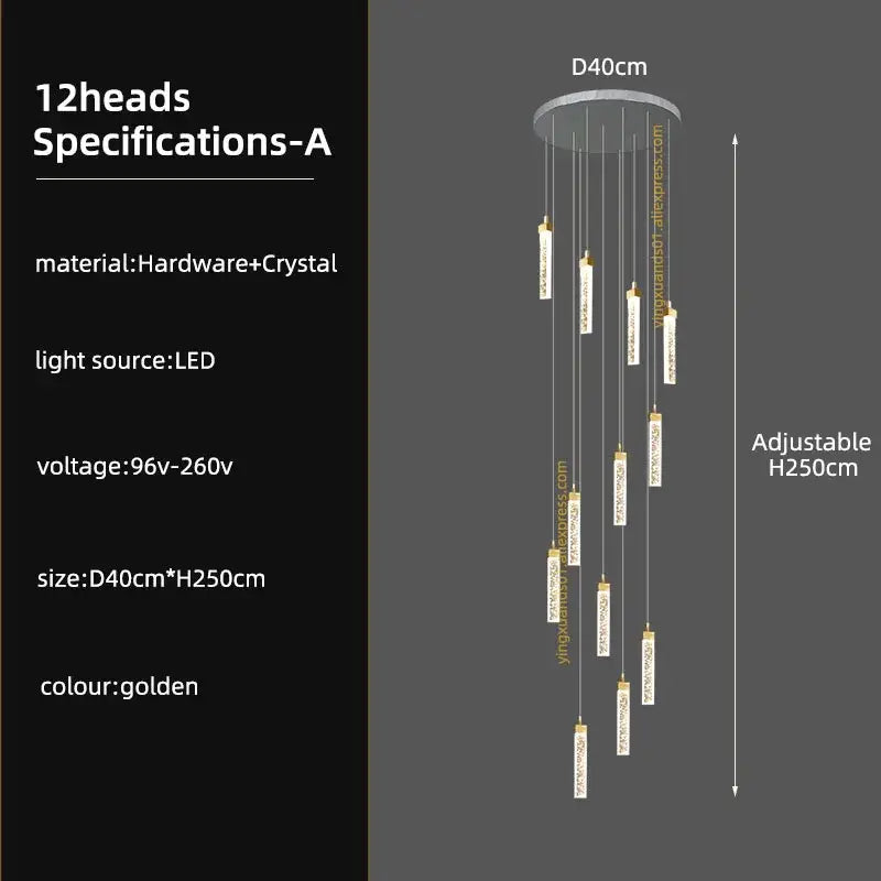 Modern gold crystal ceiling chandelier staircase light dining room