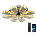 Modern silver crystal ceiling fan living room leaf chandelier
