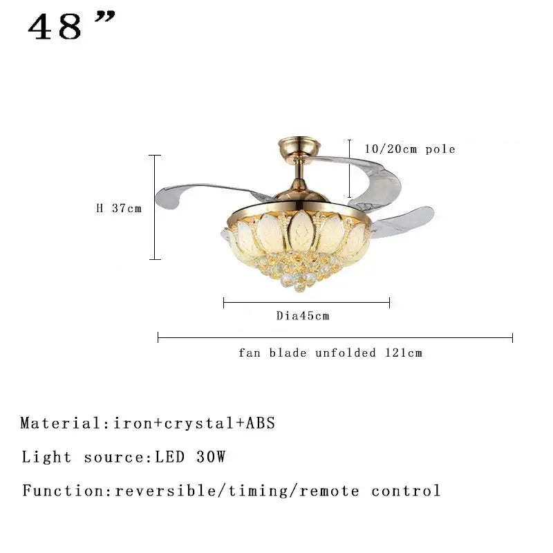 Modern rose gold crystal ceiling fan light – living room chandelier