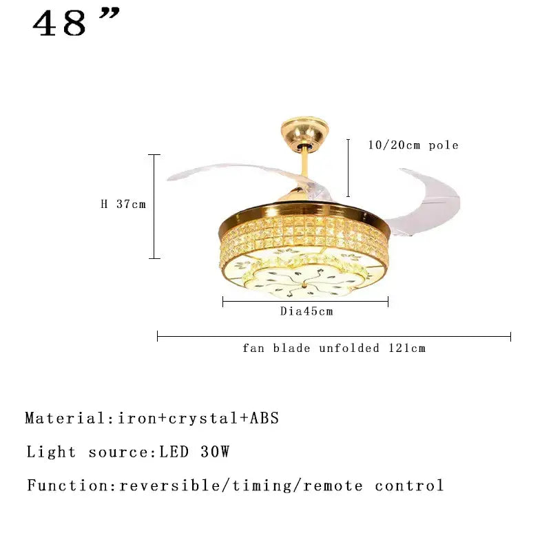 Modern rose gold crystal ceiling fan light – living room chandelier
