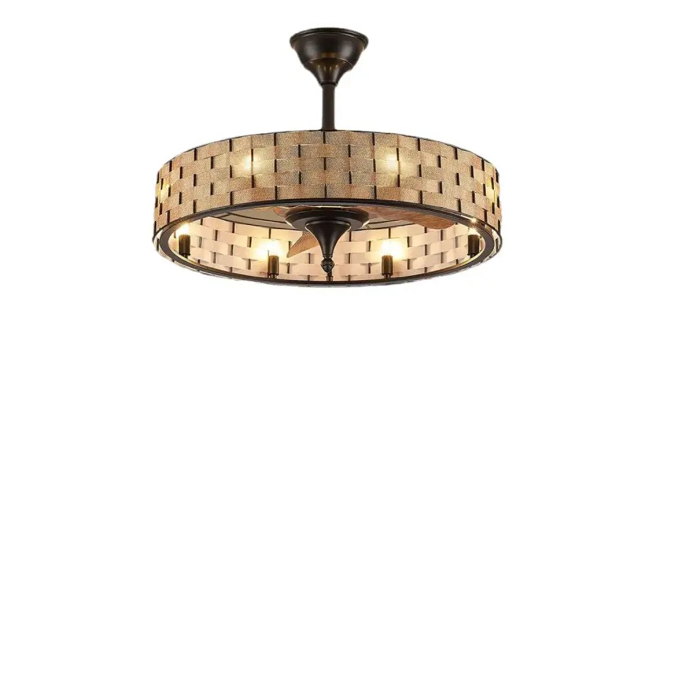 Rattan birdcage crystal ceiling fan bedroom bronze iron lampshade