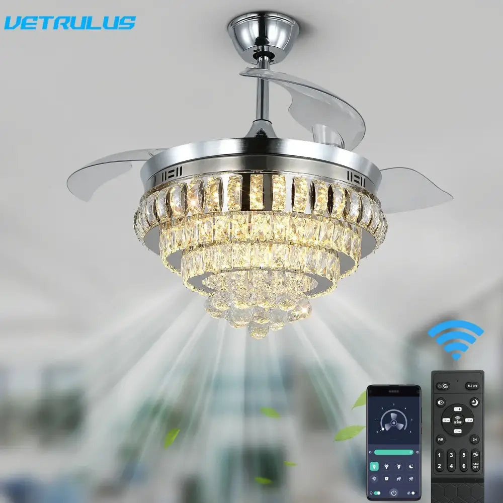 Decorbites crystal ceiling fan with led light for living room