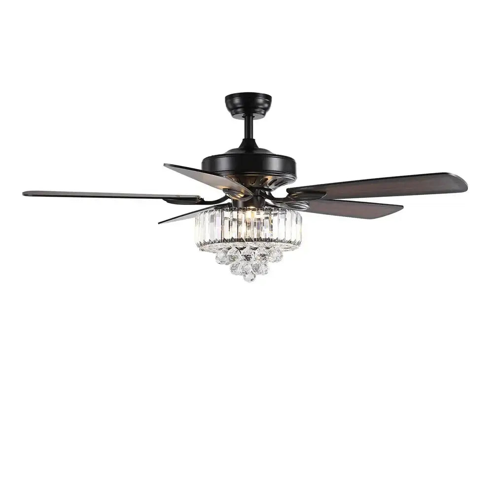 Luxury black and dark wood crystal ceiling fan for living room