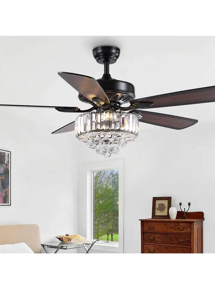 Luxury black and dark wood crystal ceiling fan for living room