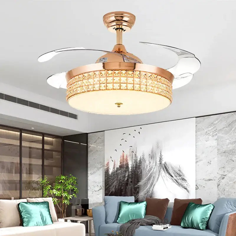 Modern gold crystal ceiling fan with led light living room