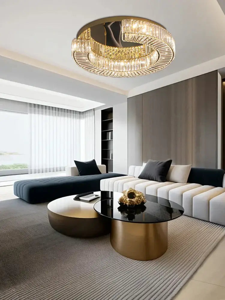 Luxury gold tiered crystal ceiling lamp living room chandelier