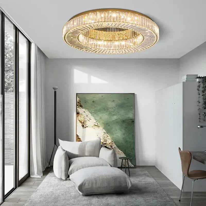 Luxury gold tiered crystal ceiling lamp living room chandelier
