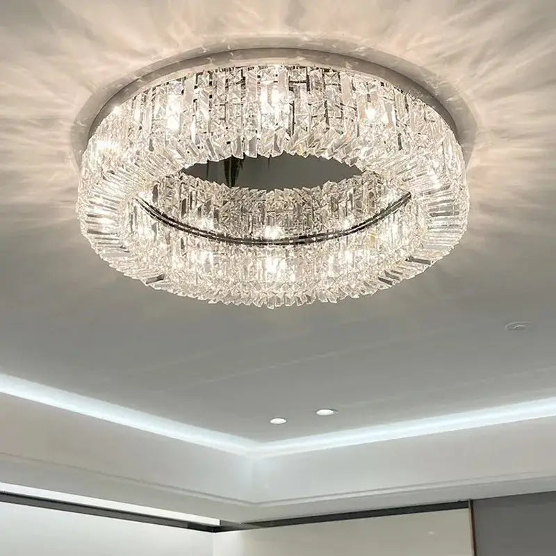 Modern double ring crystal ceiling lamp living room light