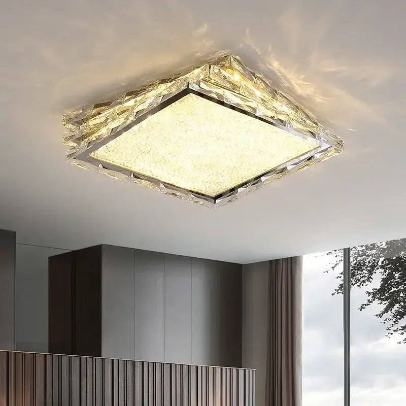 Modern gold square crystal ceiling lamp bedroom luxury led lighting