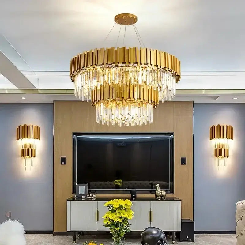 Modern luxury gold crystal ceiling lamp living room chandelier
