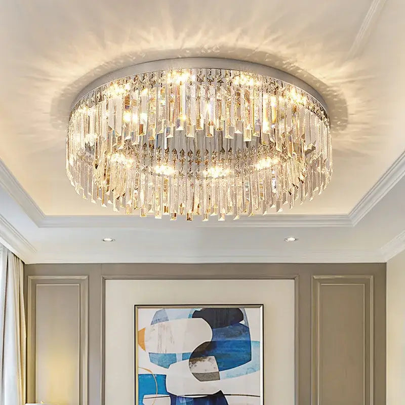 Modern chrome crystal ceiling lamp for living room luxury led lighting