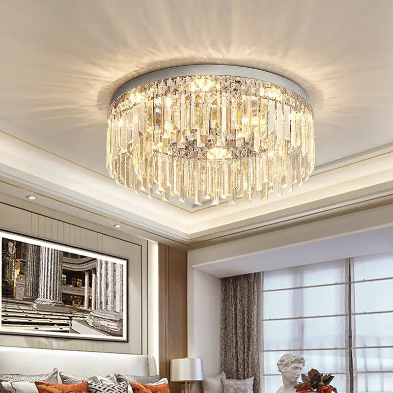 Modern chrome crystal ceiling lamp for living room luxury led lighting