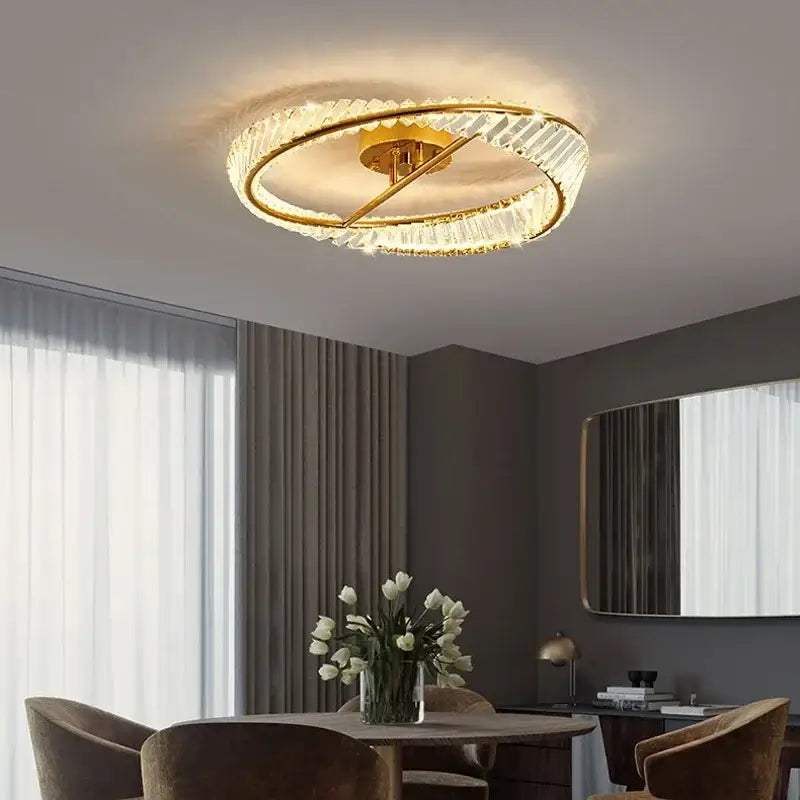 Modern gold ring crystal ceiling lamp dining room led light