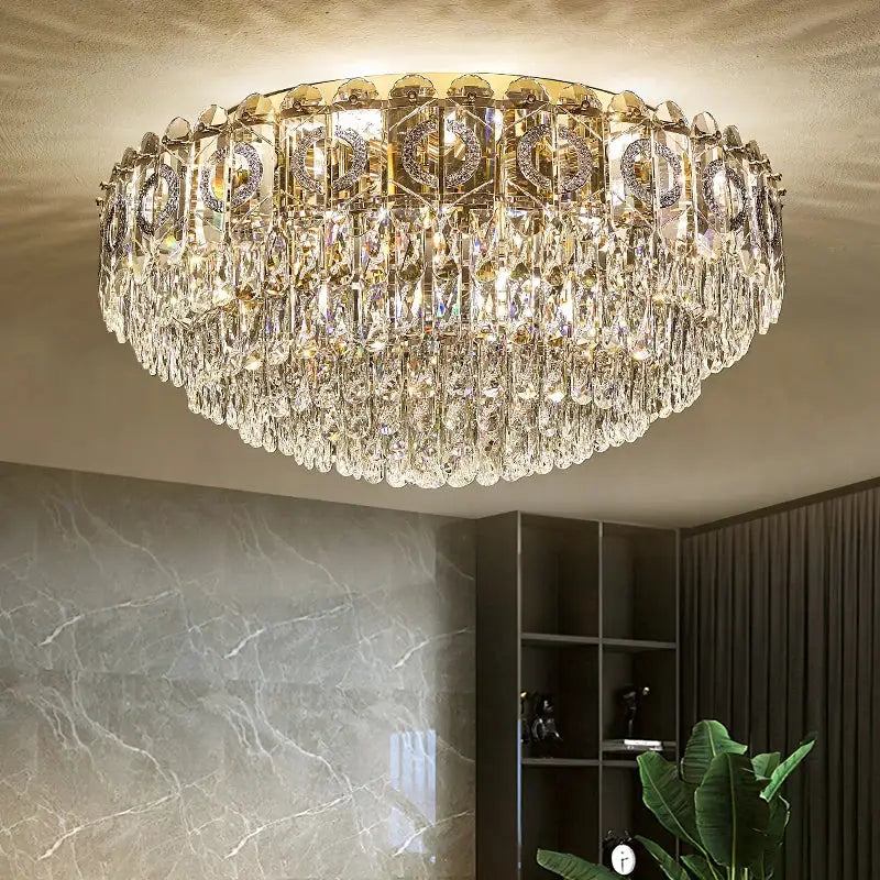 Modern golden crystal ceiling lamp for living room