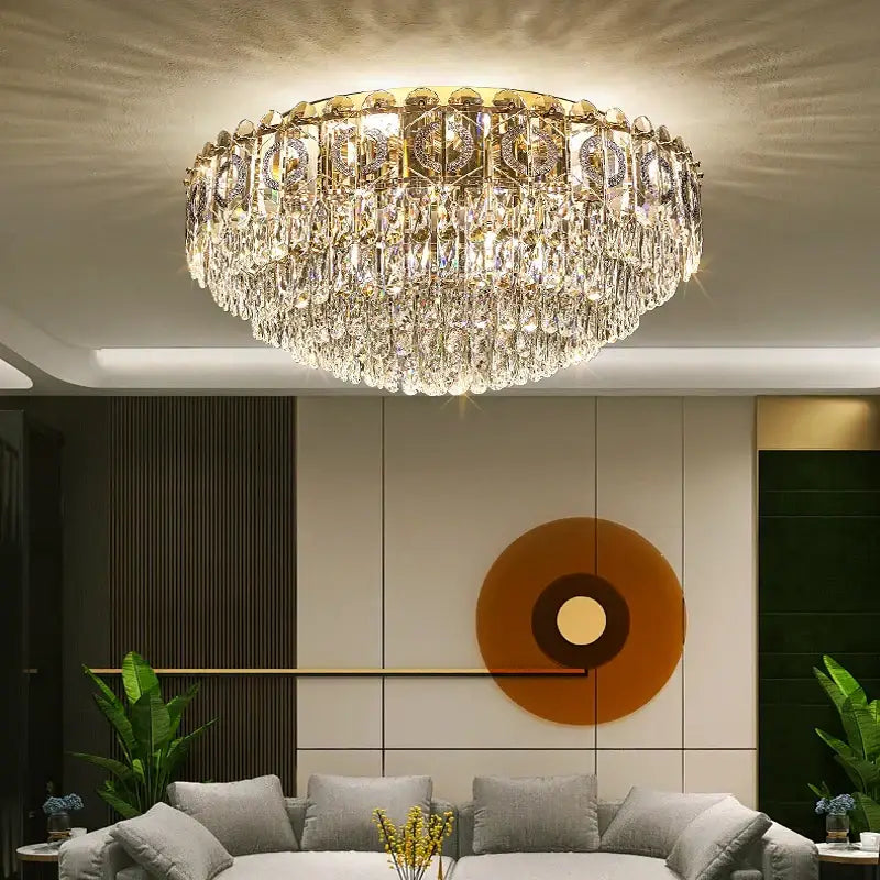 Modern golden crystal ceiling lamp for living room