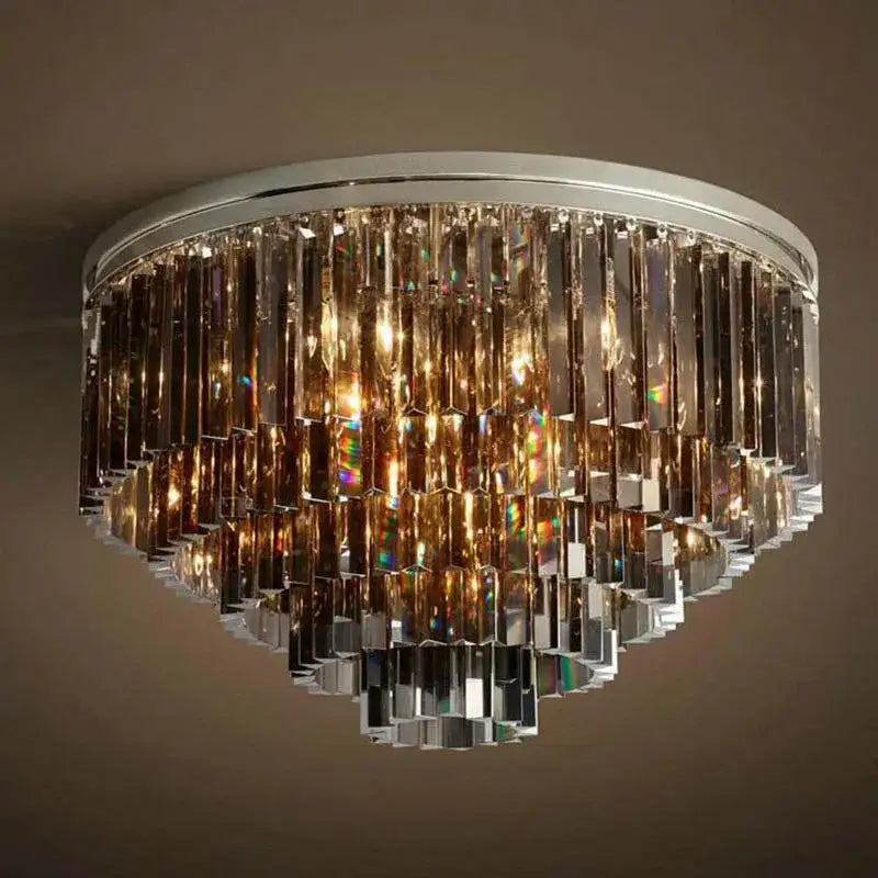 Modern chrome tiered crystal ceiling light for living room