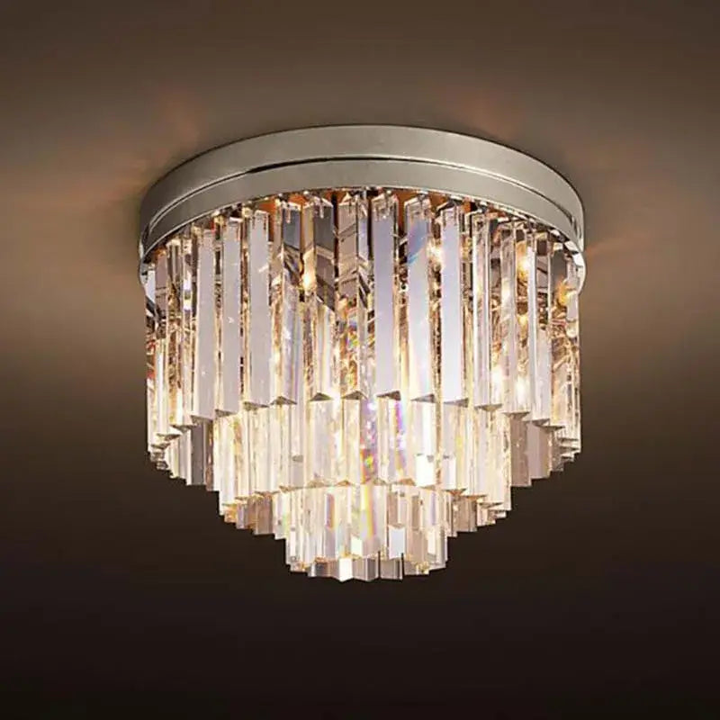Modern chrome tiered crystal ceiling light for living room