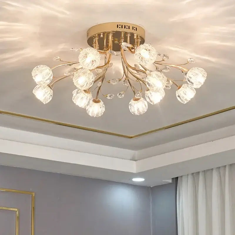 Modern gold crystal ceiling light living room branch fixture