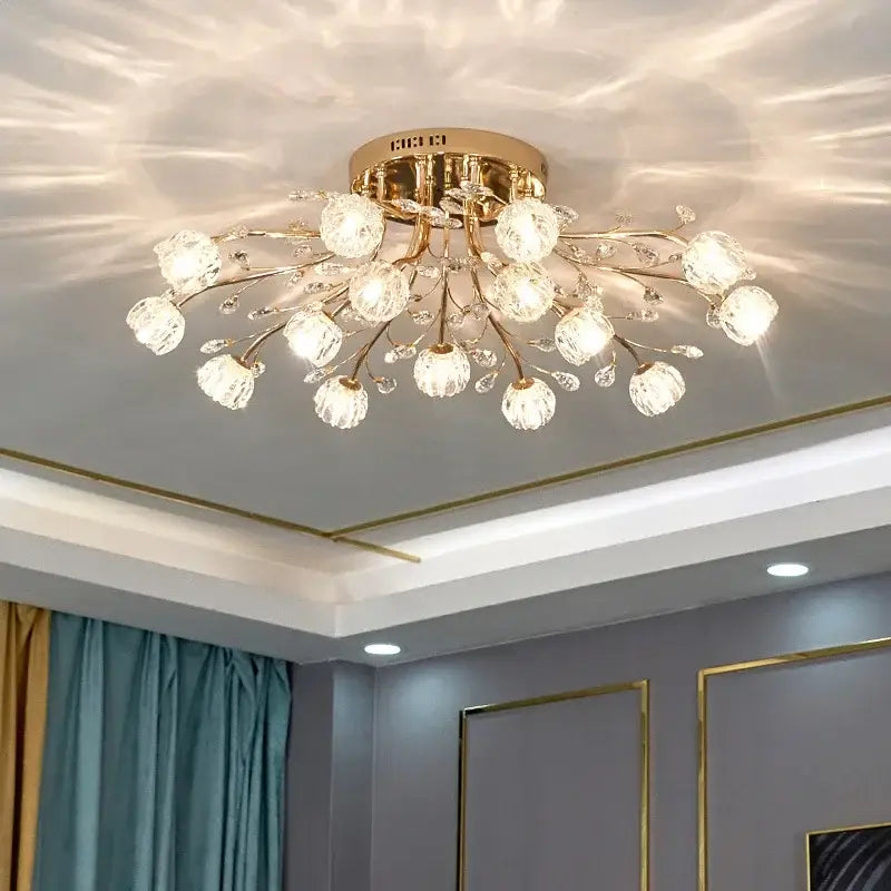 Modern gold crystal ceiling light living room branch fixture