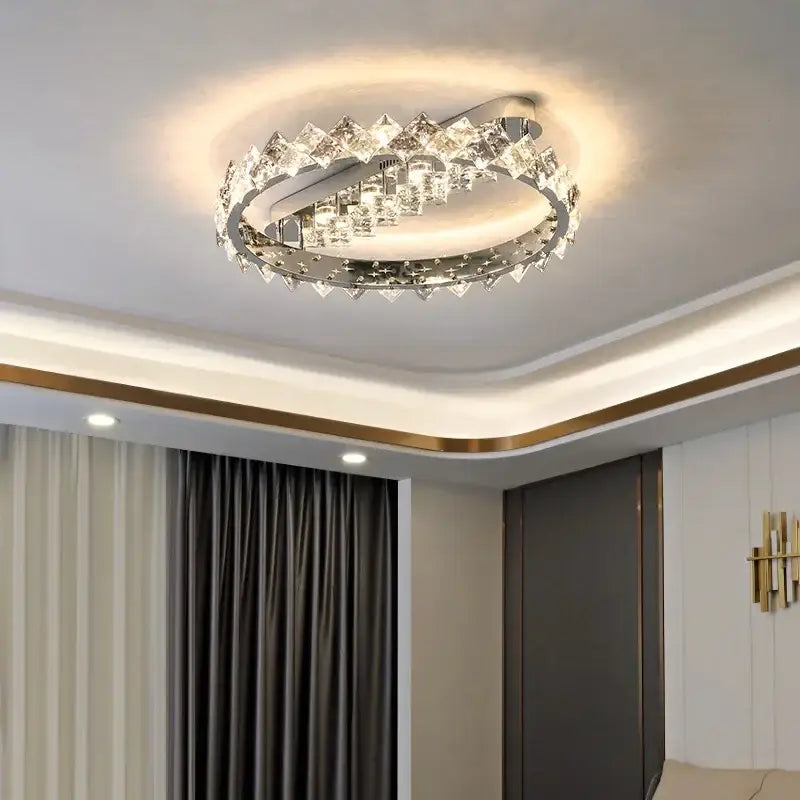 Modern chrome crystal ceiling light for living room led warmth