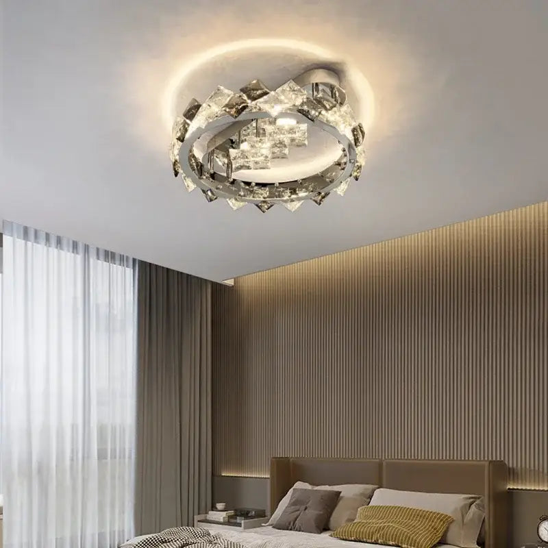 Modern chrome crystal ceiling light for living room led warmth