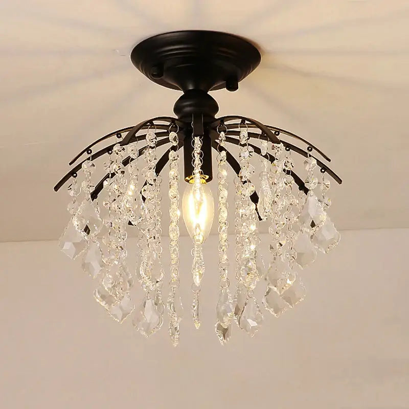 Modern black crystal ceiling light for bedroom with droplets