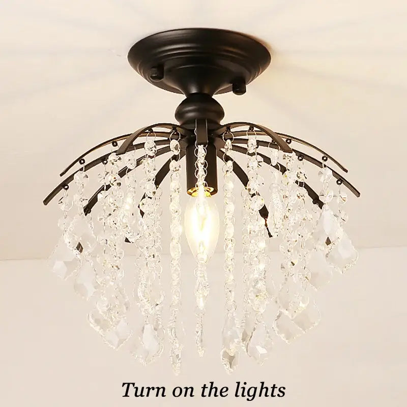 Modern black crystal ceiling light for bedroom with droplets