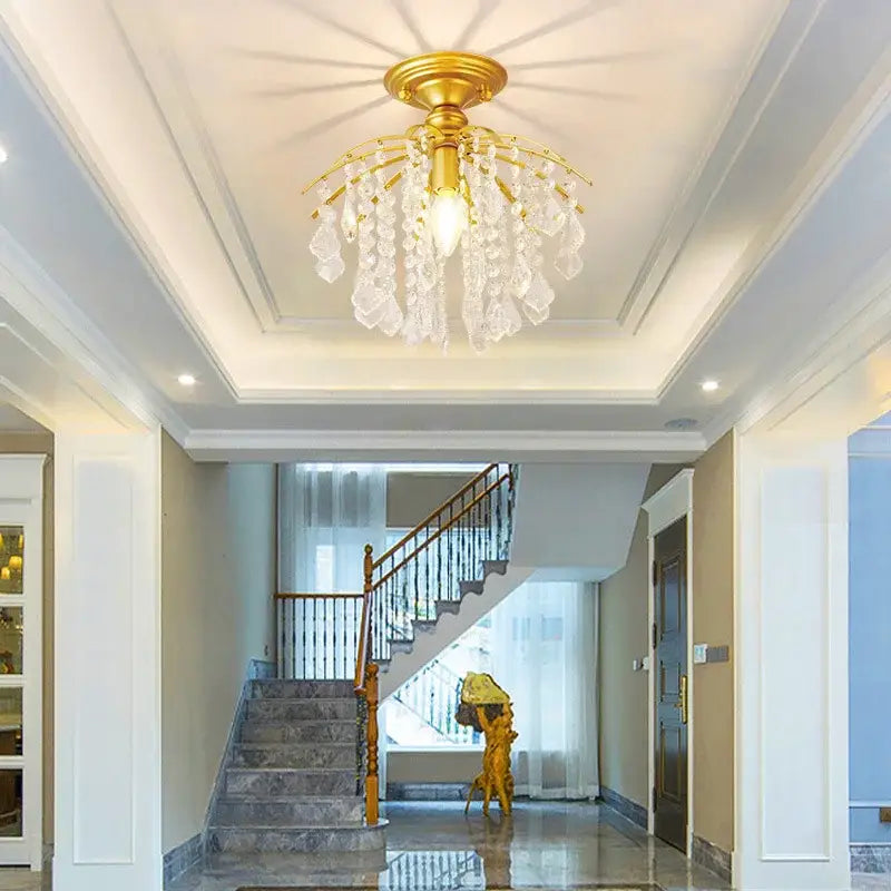 Modern black crystal ceiling light for bedroom with droplets