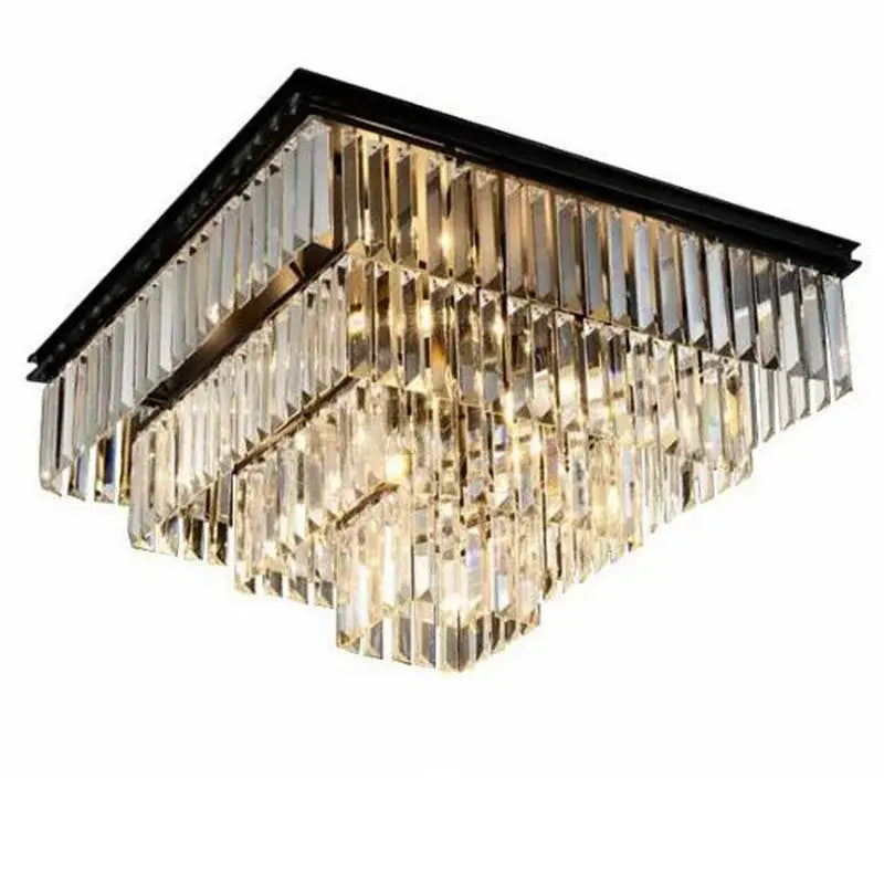 Modern rectangular black crystal ceiling light for dining room