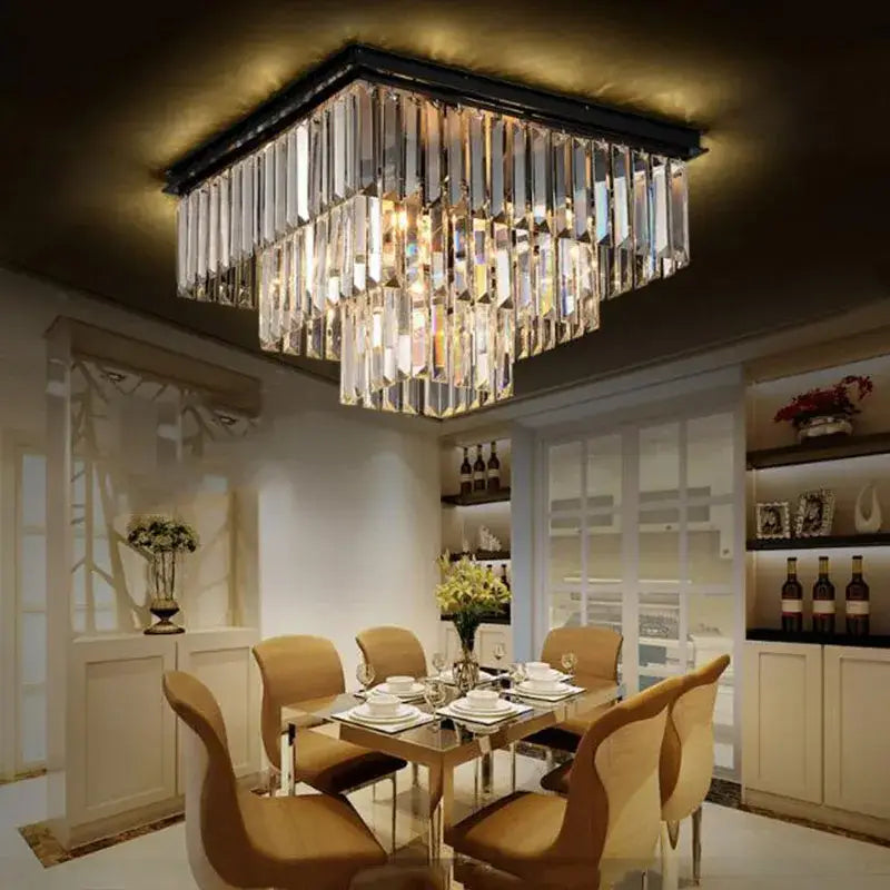 Modern rectangular black crystal ceiling light for dining room
