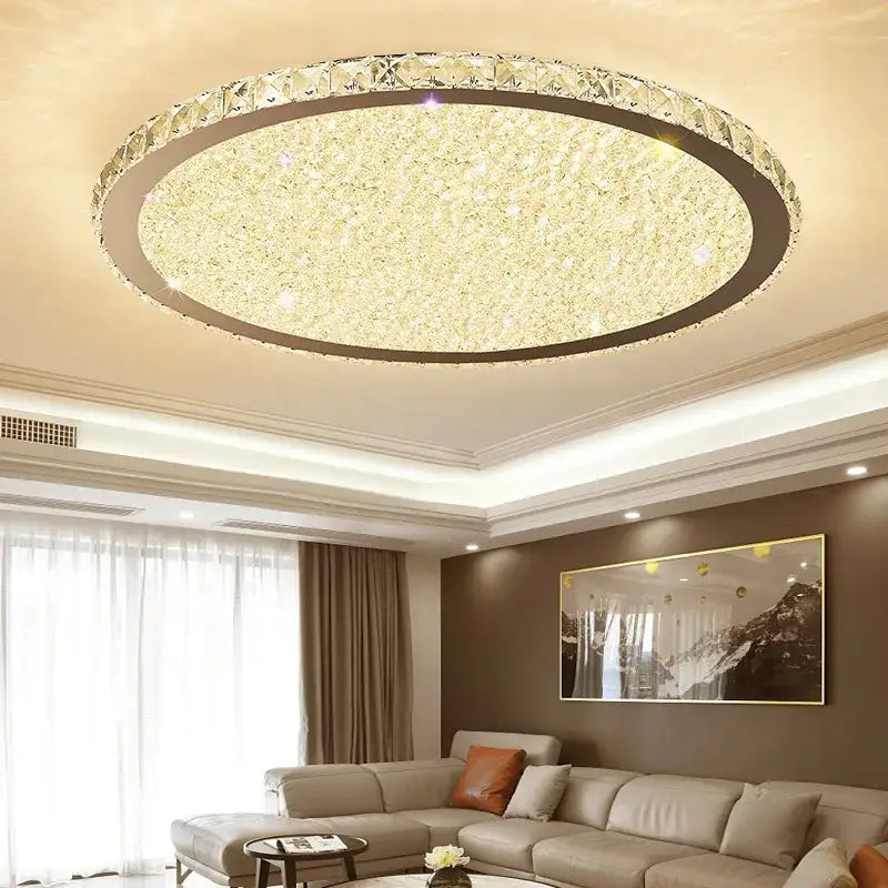 Modern crystal ceiling light with frosted glass for living room