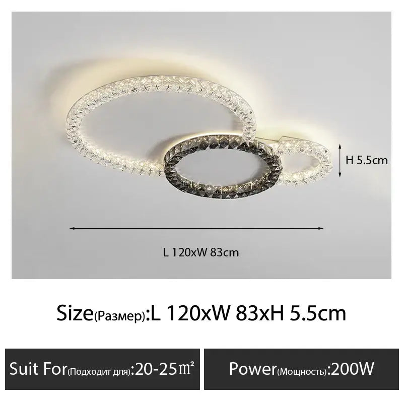 Modern 3 ring crystal ceiling lights led chandelier living room