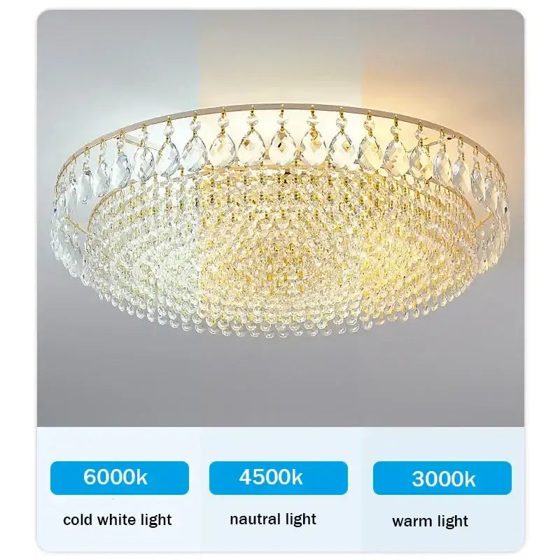 Luxury gold round crystal ceiling lights for bedroom