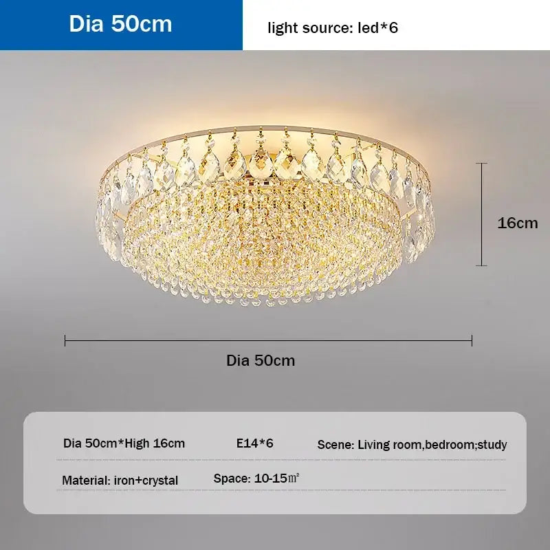 Luxury gold round crystal ceiling lights for bedroom