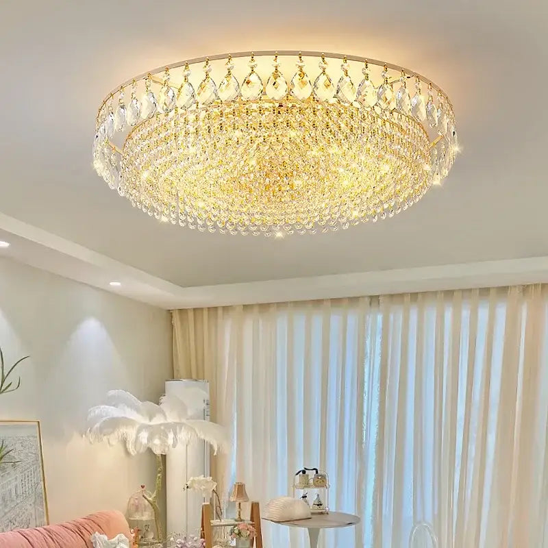Luxury gold round crystal ceiling lights for bedroom