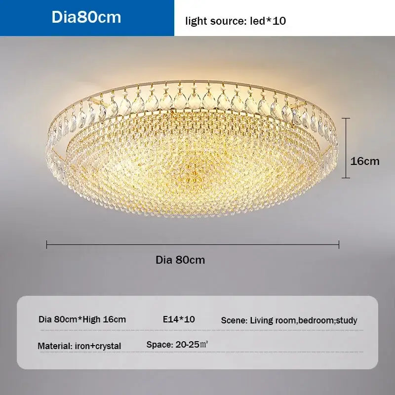 Luxury gold round crystal ceiling lights for bedroom