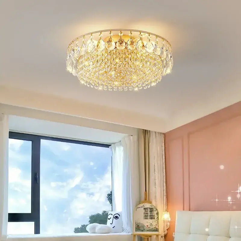 Luxury gold round crystal ceiling lights for bedroom